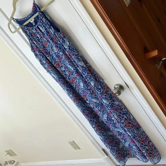 Old Navy Dress Long Women Small Bird Floral Print Blue Sleeveless Lined Cottage - Picture 4 of 17